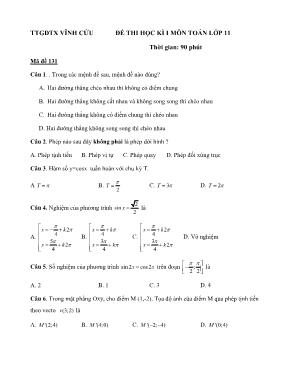 Đề thi học kì I môn Toán lớp 11